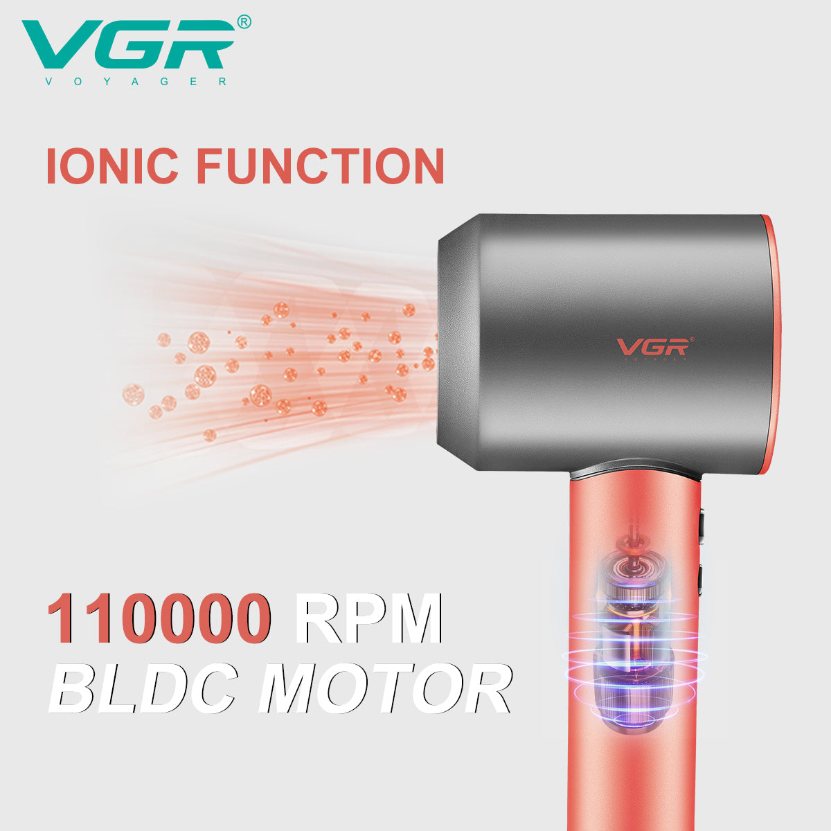 VGR V-440 - Tharëse Profesionale Flokësh me Motor BLDC 110,000 RPM – 1400W, Teknologji Ioni dhe Mbrojtje nga Mbinxehja