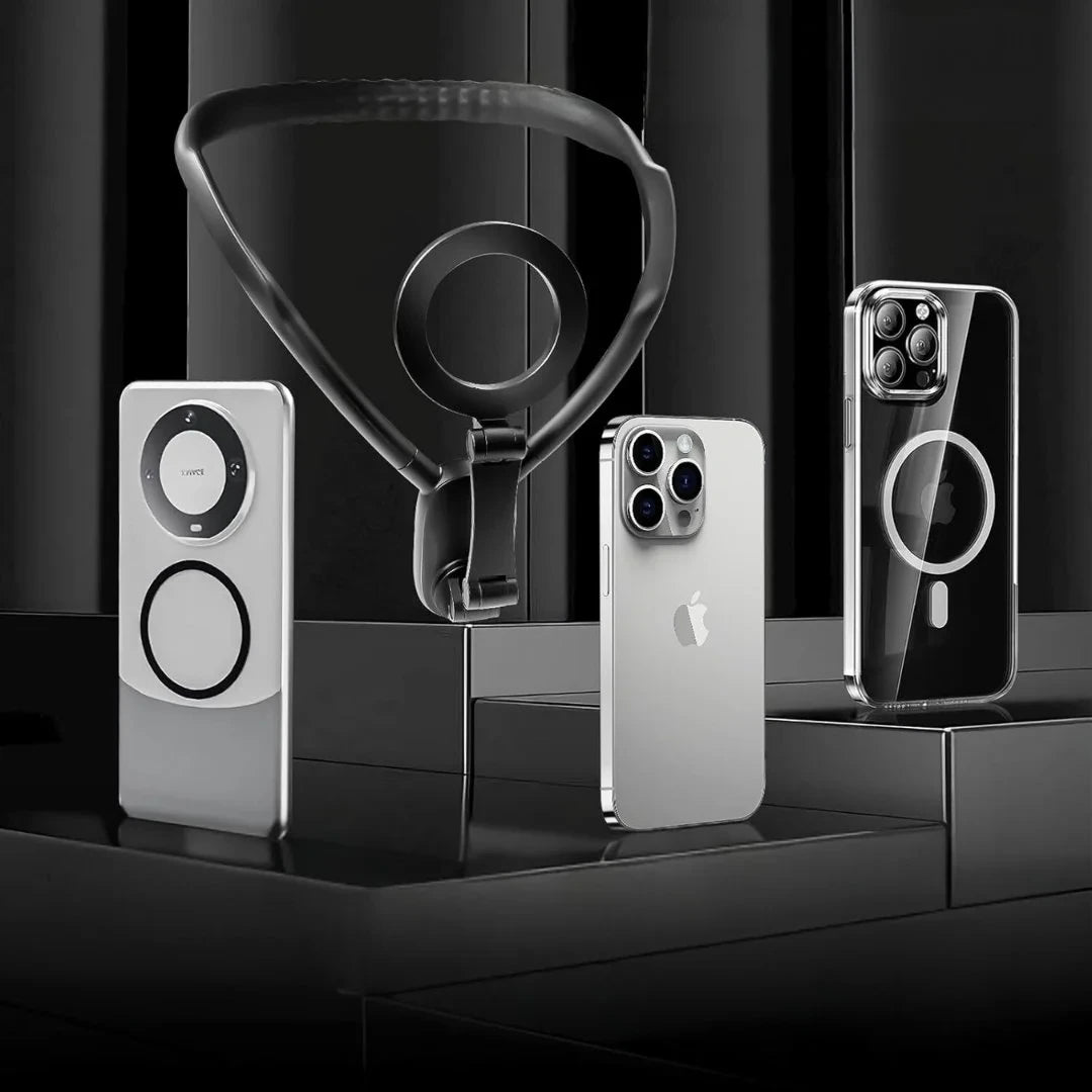 Mbajtës Telefoni Magnetik për Qafë – i Rregullueshëm, i Sigurt dhe Ideal për Vlog & Video