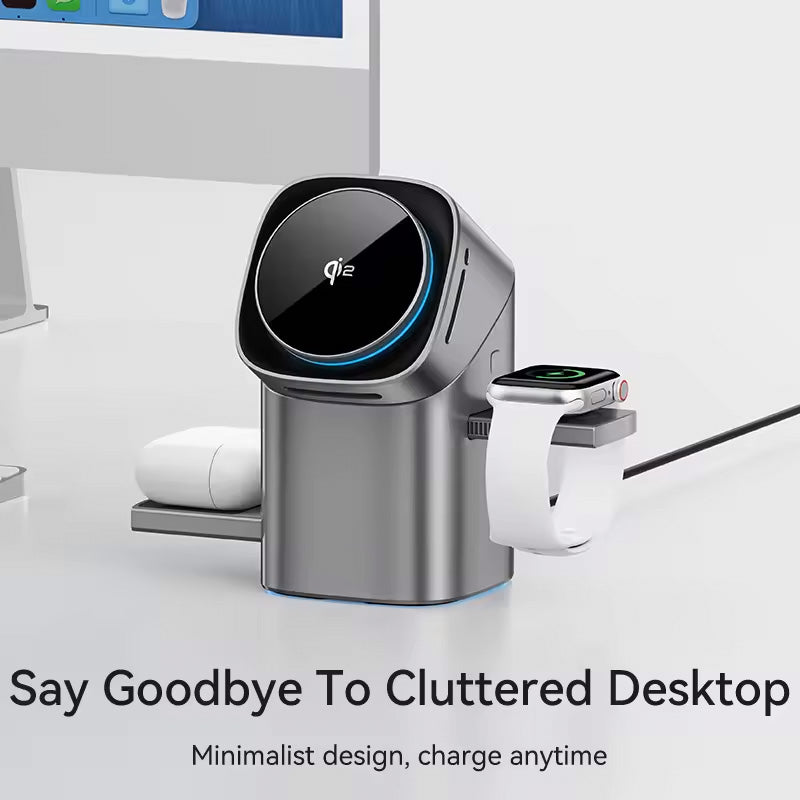 Karikues Wireless Magnetik 3-në-1 Qi2 – 15W Fast Charging për iPhone, Apple Watch dhe AirPods
