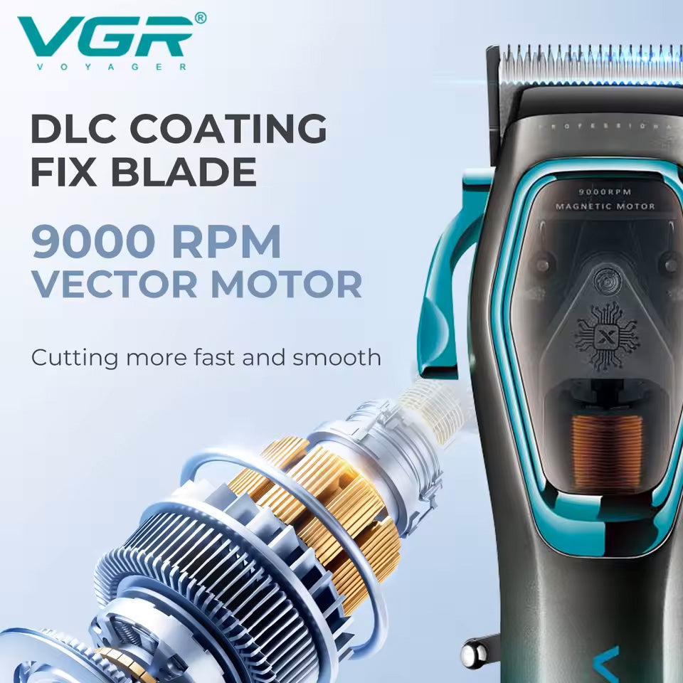 VGR V-674 – Makine Profesionale Rroje për Meshkuj me Tehë Qeramike & DLC, Motor 9000 RPM, Bateri 3000mAh, 120 Min Runtime, Ekran LED