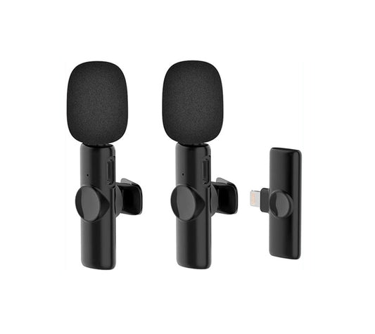 Set me 2 Mikrofona Wireless K11 Lavalier për iPhone – Reduktim Zhurme, Regjistrim i Pastër deri në 20m, Ideal për Video, Vlog, Intervista & Live