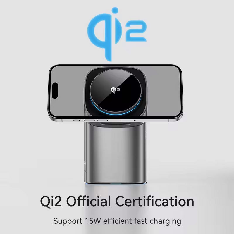 Karikues Wireless Magnetik 3-në-1 Qi2 – 15W Fast Charging për iPhone, Apple Watch dhe AirPods