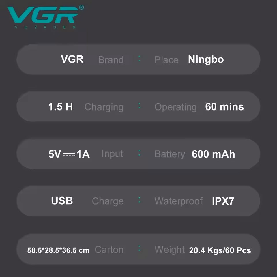 VGR V-340 – Rroje Profesionale për Meshkuj me Bateri 600mAh dhe Rezistencë ndaj Ujit IPX7