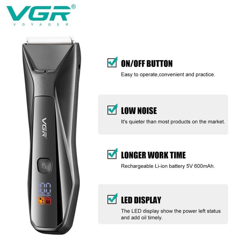 VGR V-938 – Trimmer për Trup & Zona Delikate për Meshkuj | Tehë Qeramike, LED, Karikim Wireless, 90 Min Bateri