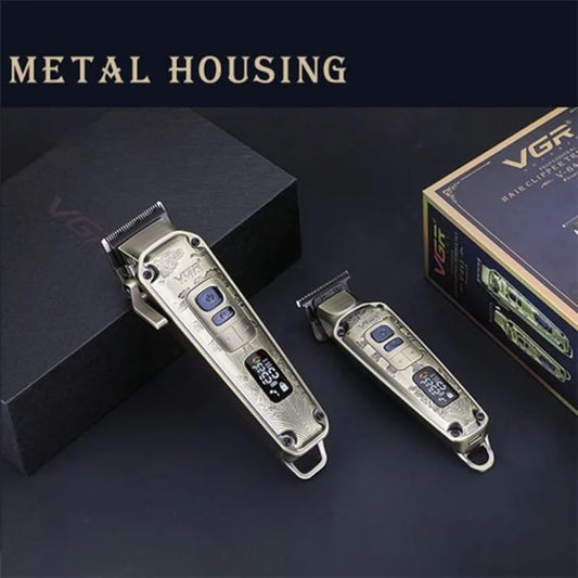 VGR V-643 Ultra Premium Qethëse & Trimmer Profesional – Metal Housing, Powder Metallurgic Blade, Ekran Digital, Motor 4-Shpejtësi 5500–7000 RPM