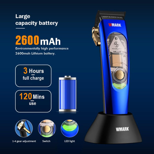 WMARK NG-9004 – Makinë Rroje Profesionale, 10000 RPM Maglev Motor, Zero-Gapped DLC Blade, Bateri 2500mAh, Dock Ngarkimi & 6 Krehëza