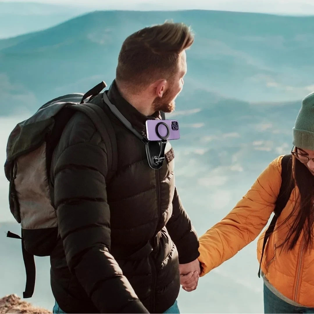 Mbajtës Telefoni Magnetik për Qafë – i Rregullueshëm, i Sigurt dhe Ideal për Vlog & Video