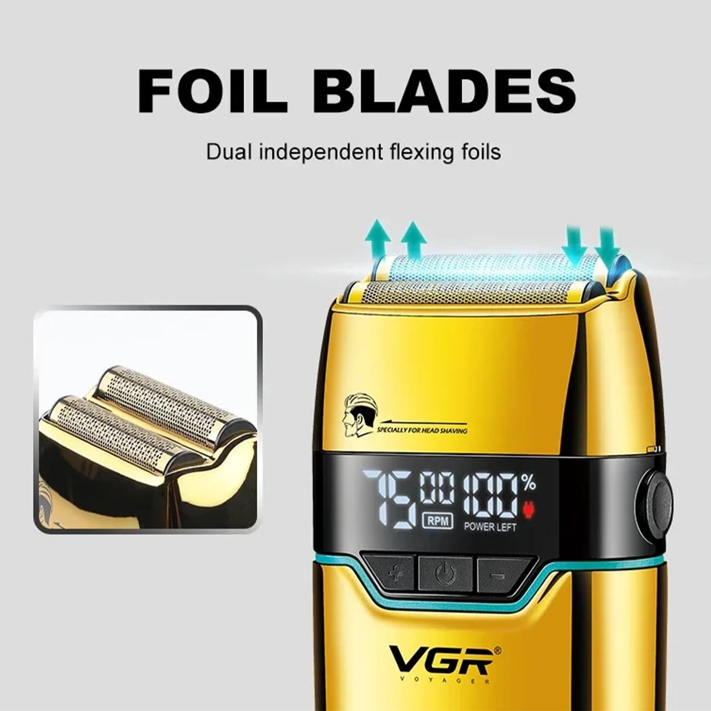 VGR V-350 – Makinë Profesionale për Rruarje me Dy Folje Fleksibile, 3 Shpejtësi (6500/7000/7500 RPM) dhe Bateri të Fuqishme 1200mAh