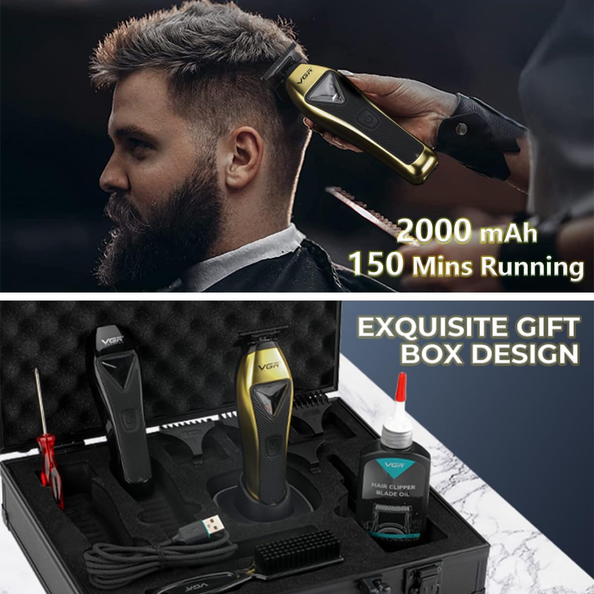 VGR V-994 Makine Profesionale – Motor 10,000 RPM, Teh DLC T-Blade, Zero Gapped, 150 Min Përdorim, Karikues Dock dhe Valixhe Udhëtimi