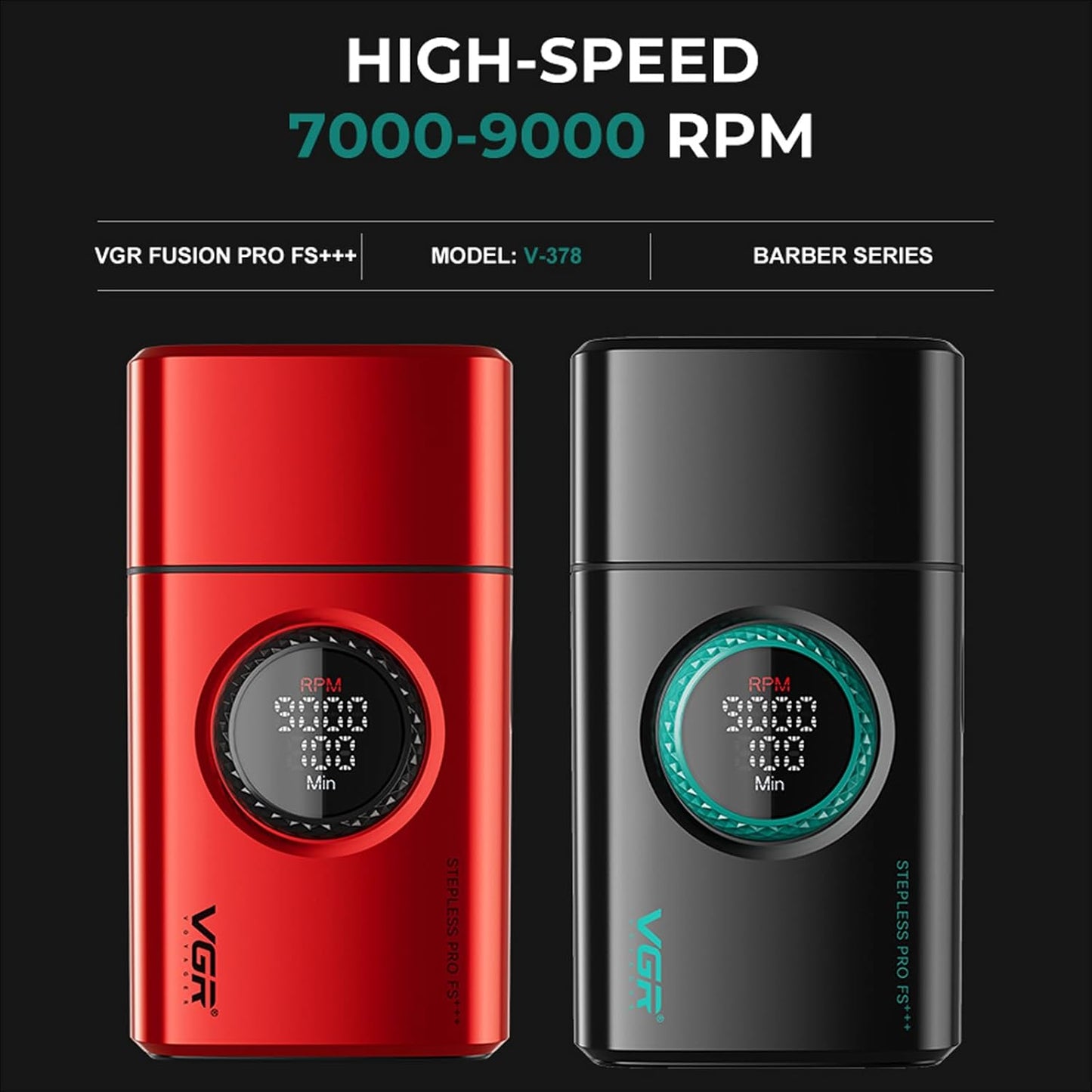 VGR V-377 Rrojëse Elektrike Profesionale për Meshkuj me 3 Thika Titaniumi, Motor 9000 RPM dhe Ekran LED