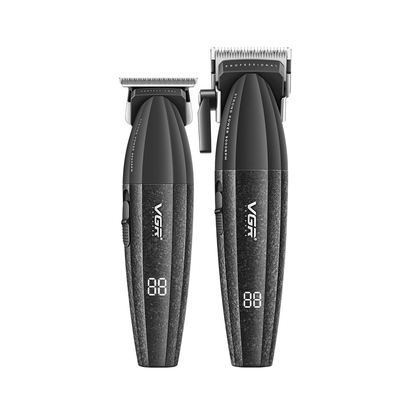 VGR V-640 – Set Profesional Klipër & Trimmer, Motor 9000 RPM, Tehë Qeramike DLC, Bateri 2500mAh & 2000mAh, Zero Gap T-Blade, 9 Krehera, Ekran LED,  Ngjyrë e Kuqe & e Zezë