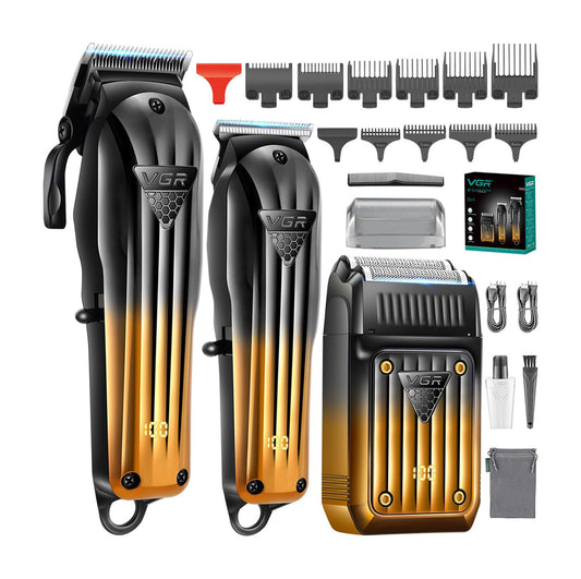 VGR V-644 – Set Profesional 3 në 1 për Meshkuj, Clipper, Trimmer, Shaver, Pa Kabllo, Ekran LED, Bateri Rikarikueshme