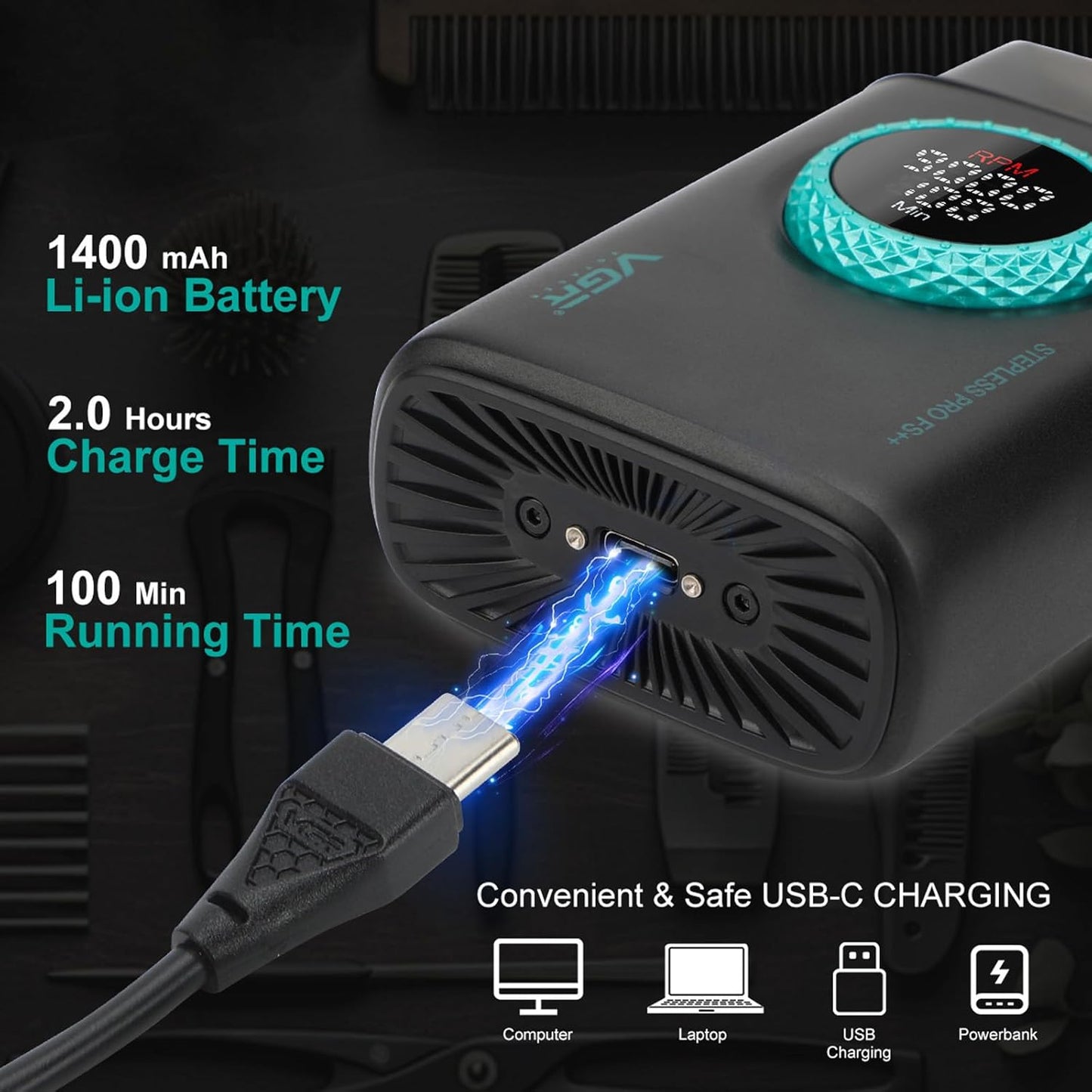 VGR V-377 Rrojëse Elektrike Profesionale për Meshkuj me 3 Thika Titaniumi, Motor 9000 RPM dhe Ekran LED