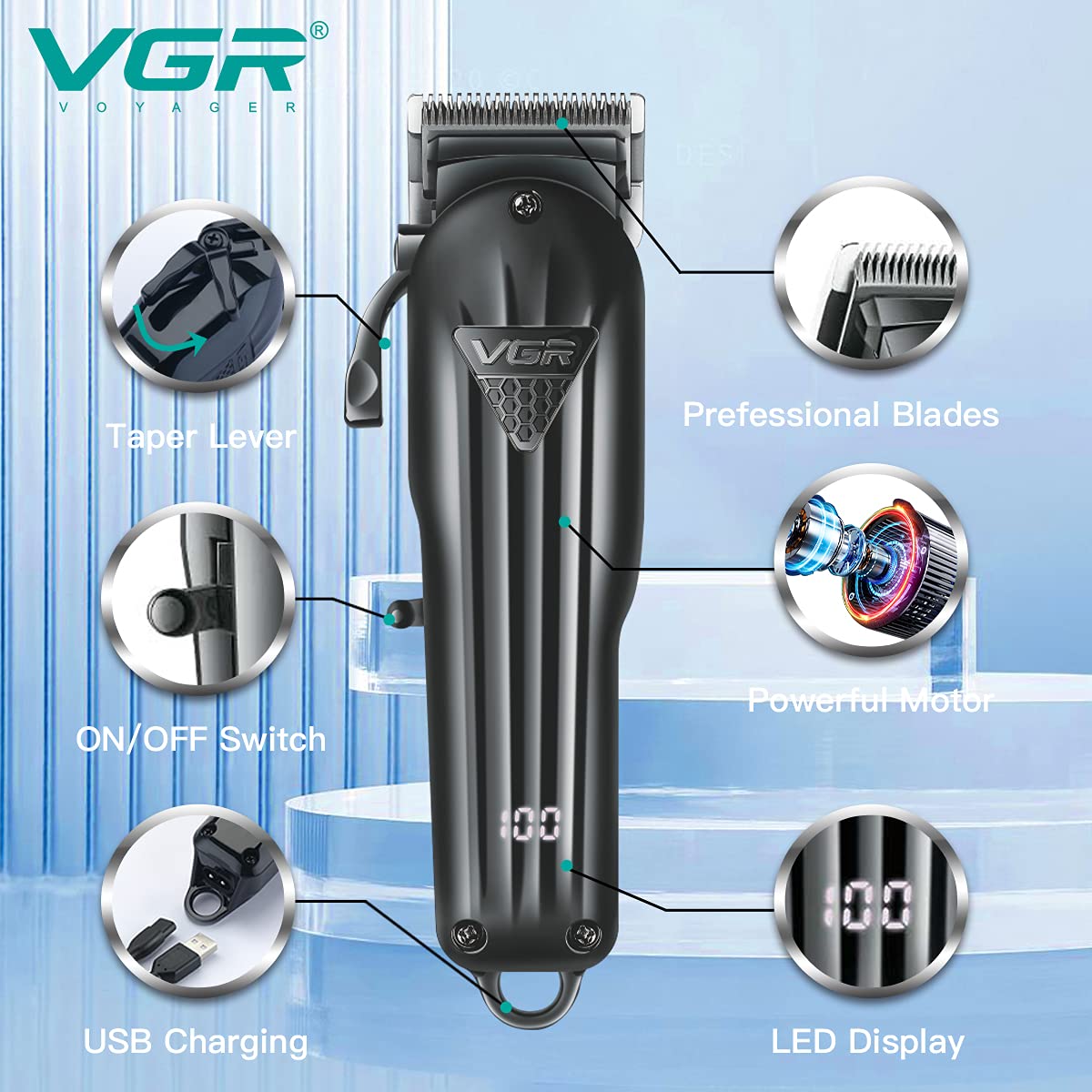 VGR V-282 – Trimmer Profesional me Ekran Digjital