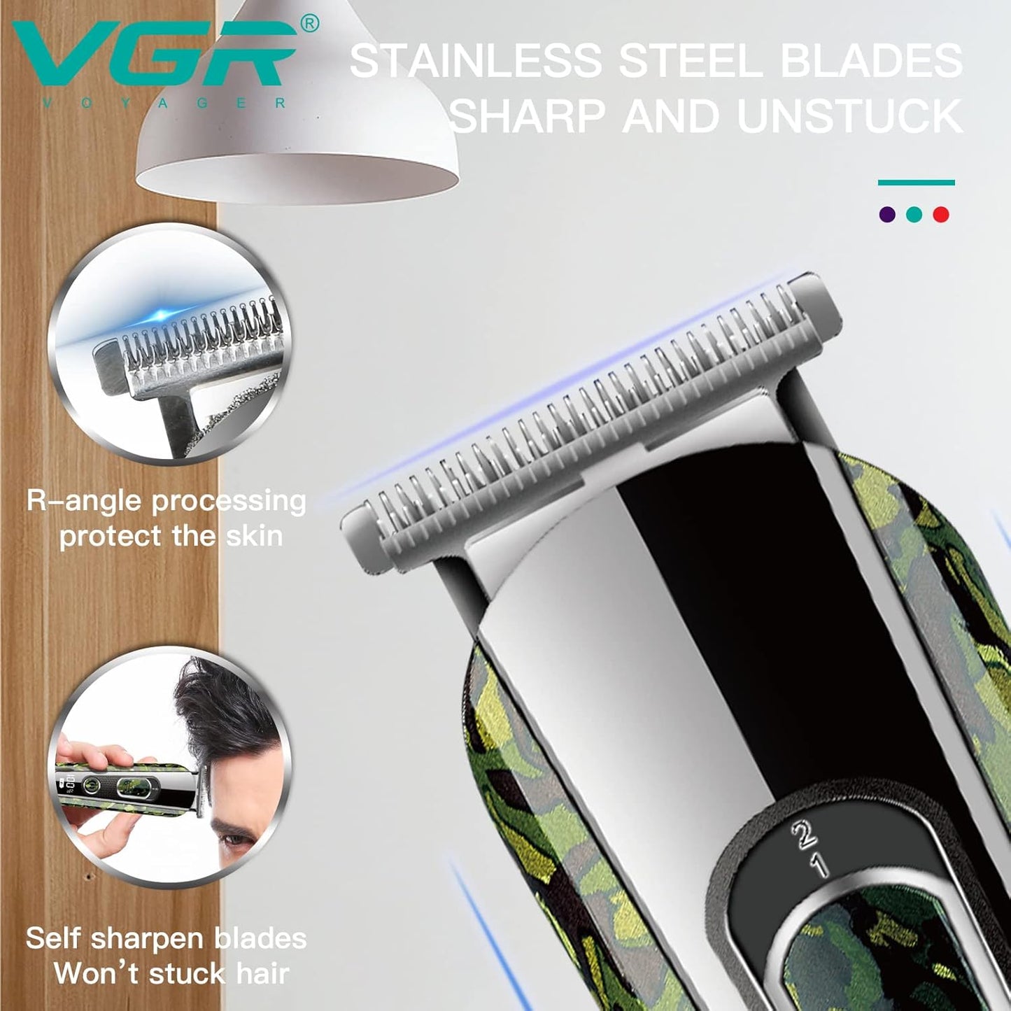 VGR V-271 – Trimmer për meshkuj me dizajn ushtarak, tehë çeliku dhe bateri 150 min