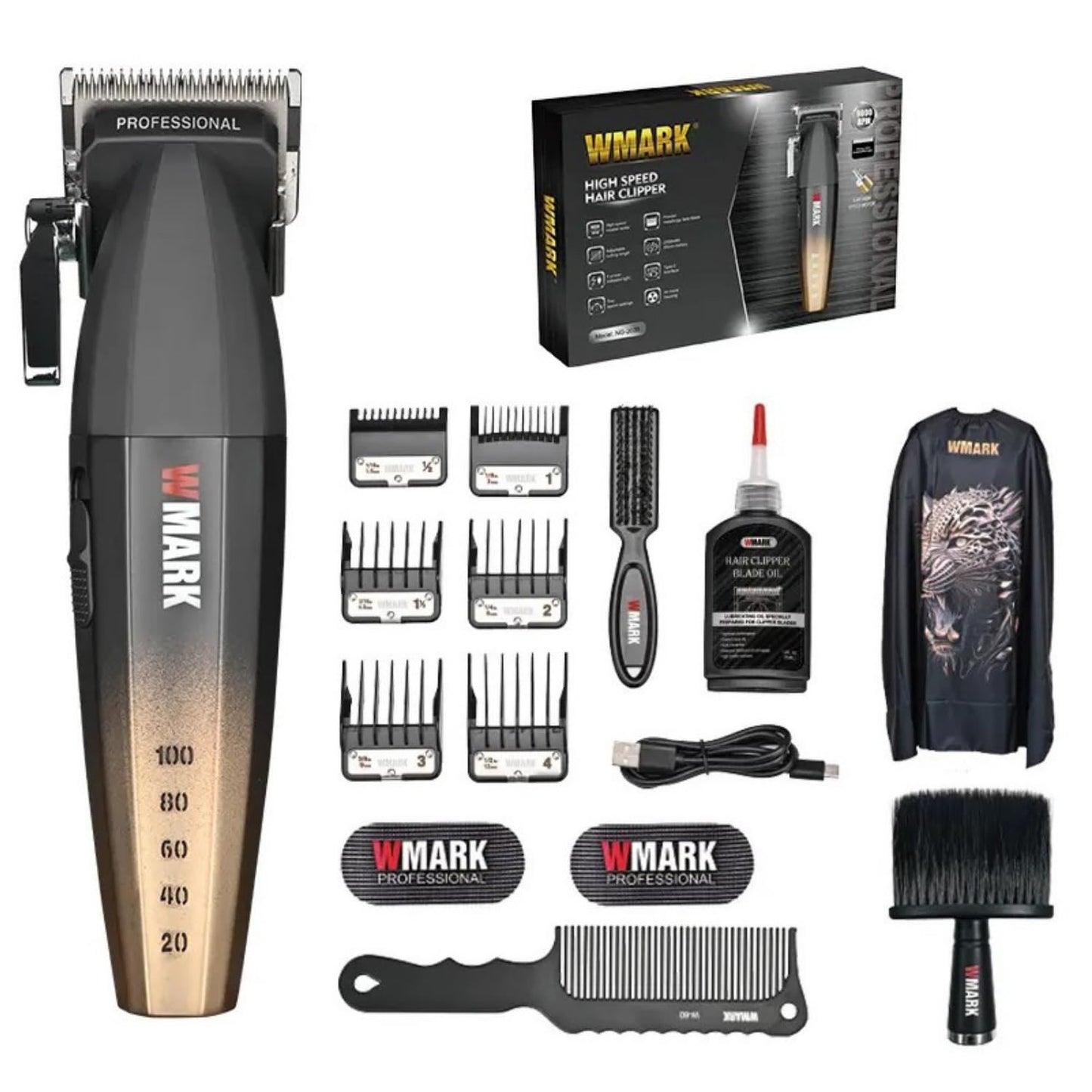 WMARK NG-2038 - Makina Profesionale për Qethje me Motor 9000 RPM, Ekran Dixhital dhe Trup Aliazh Zinku, 180 Min Përdorim