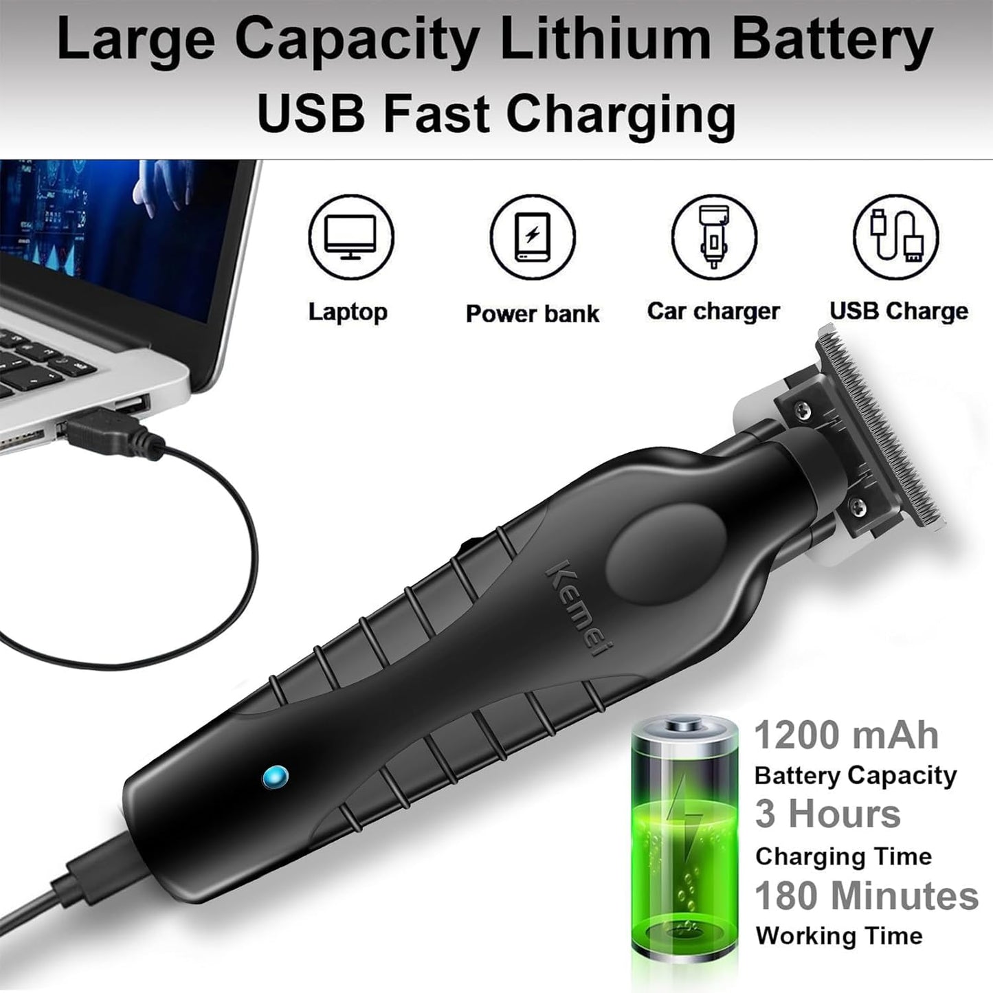 Kemei KM-2299 – Clipper, Zero-Gap, Teh T-Blade, Bateri 1200mAh, Rikarikueshme