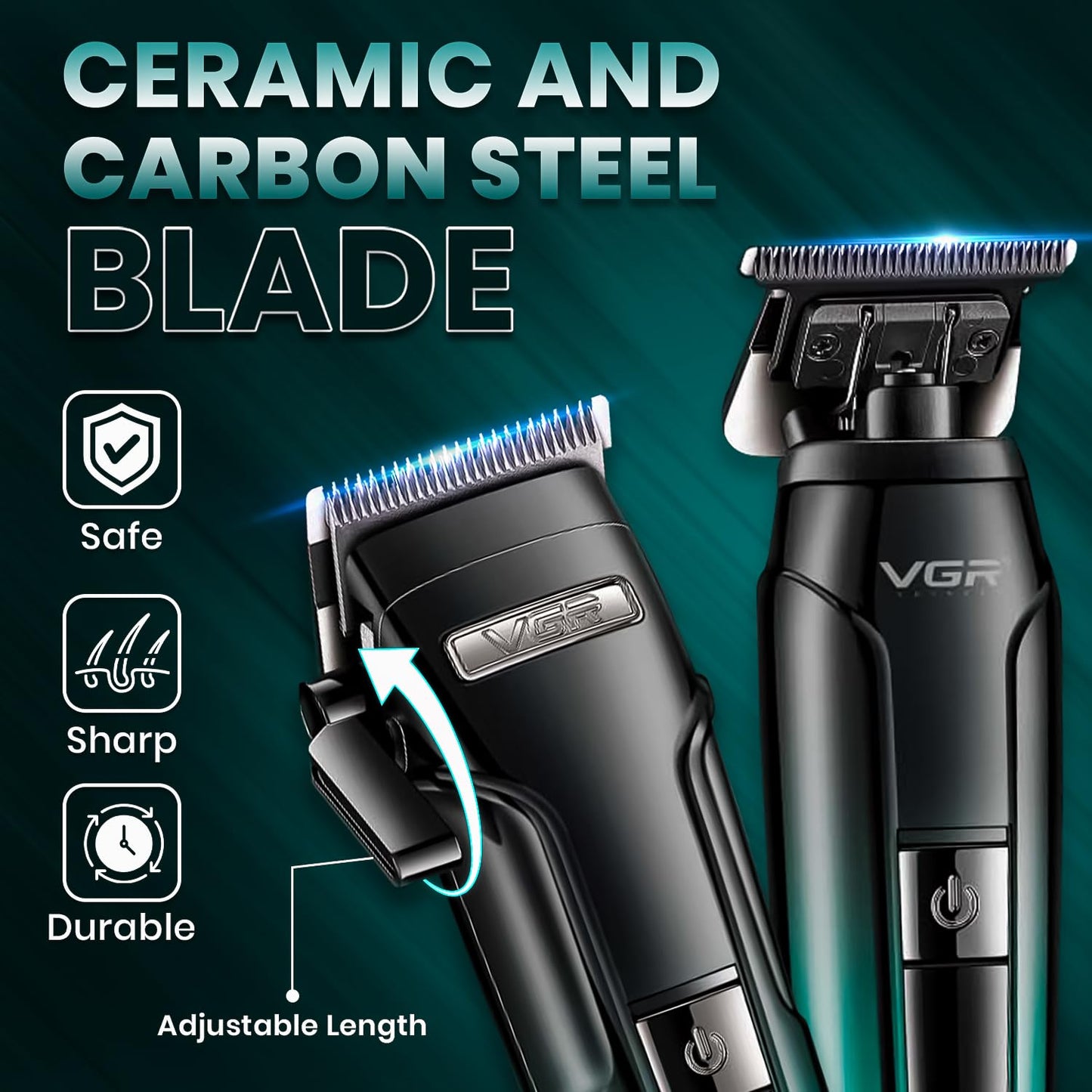 VGR V-694 Set Profesional 3-në-1 – Makineri Rroje, Trimmer & Shaver me Teh Keramike dhe Çelik Karboni, Autonomi e Gjatë, Ekran LED, Karikim USB