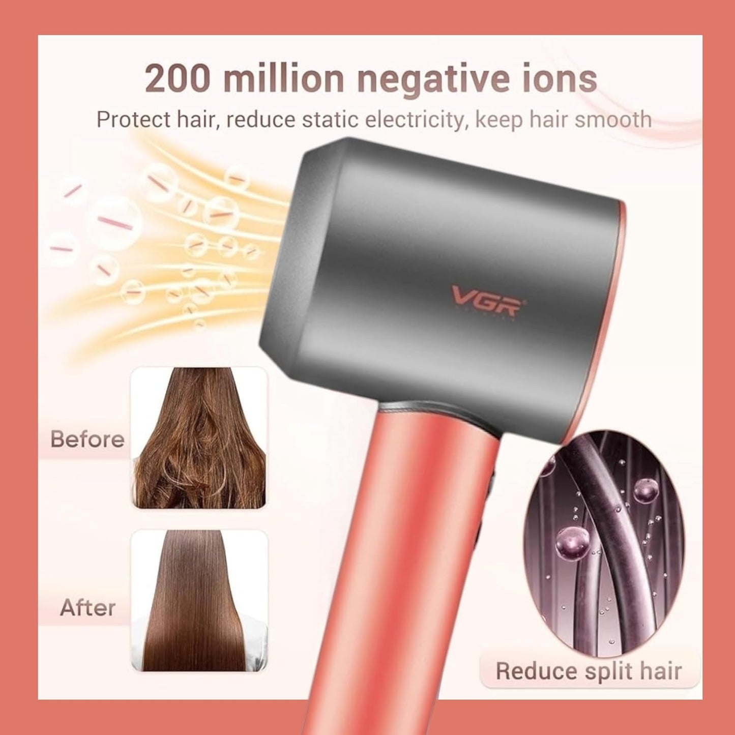 VGR V-440 - Tharëse Profesionale Flokësh me Motor BLDC 110,000 RPM – 1400W, Teknologji Ioni dhe Mbrojtje nga Mbinxehja