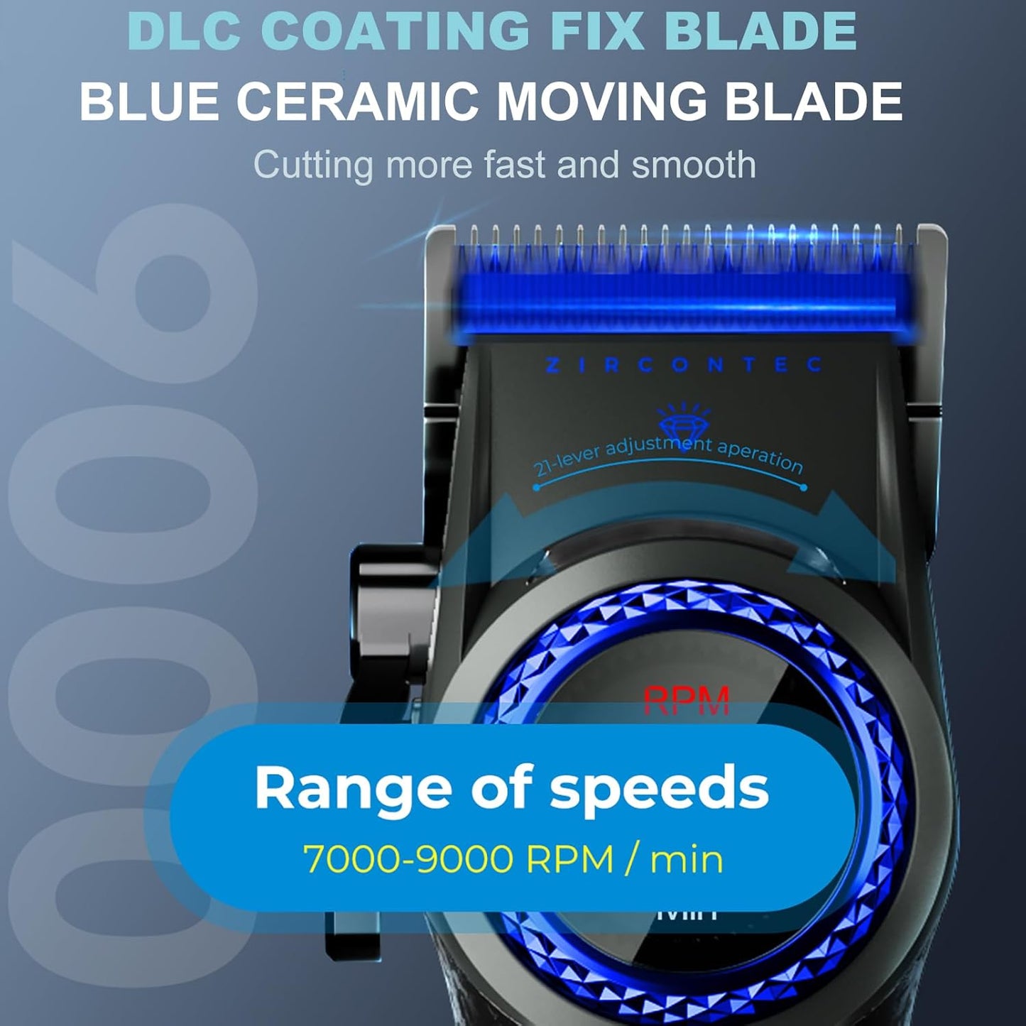 VGR V-001 Blue Premium - Makinë Profesionale për Prerje Flokësh | Teh Çeliku, 9000RPM, 21 Shpejtësi, LED & Bateri 4600mAh