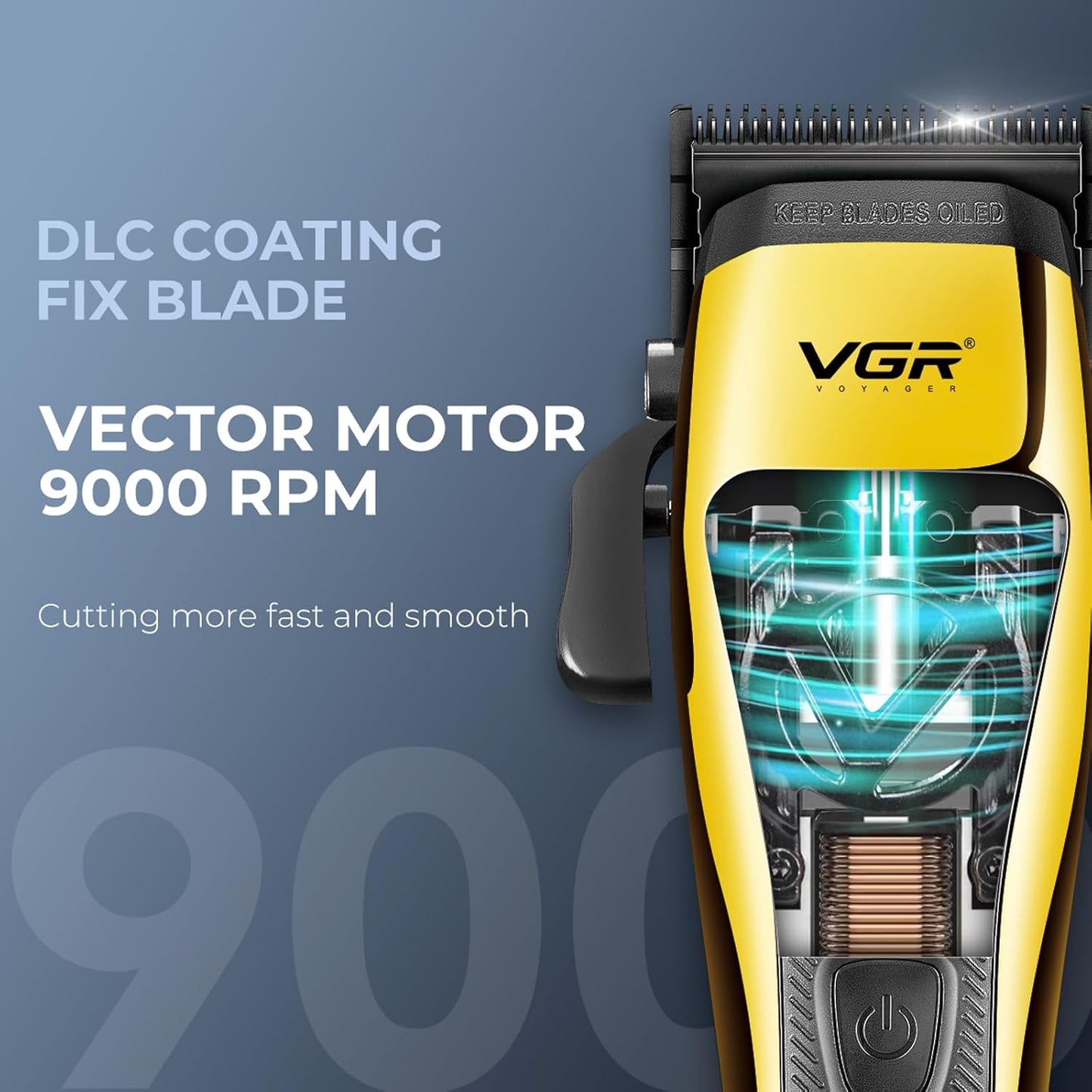 VGR 015 – Makine Profesionale Pa Kabllo për Flokë dhe Mjekër, Motor VECTOR 9000 RPM