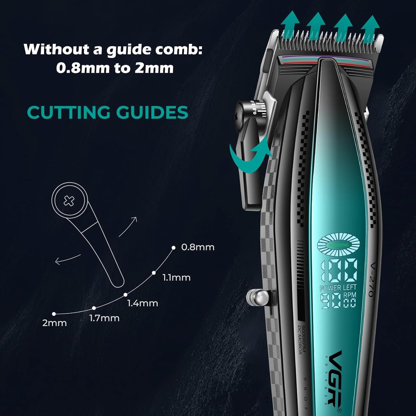 VGR V-270 – Makine Rroje Profesionale me Tehë Qeramike, Motor 9000 RPM, Bateri 2500mAh deri në 250 min, Ekran LED