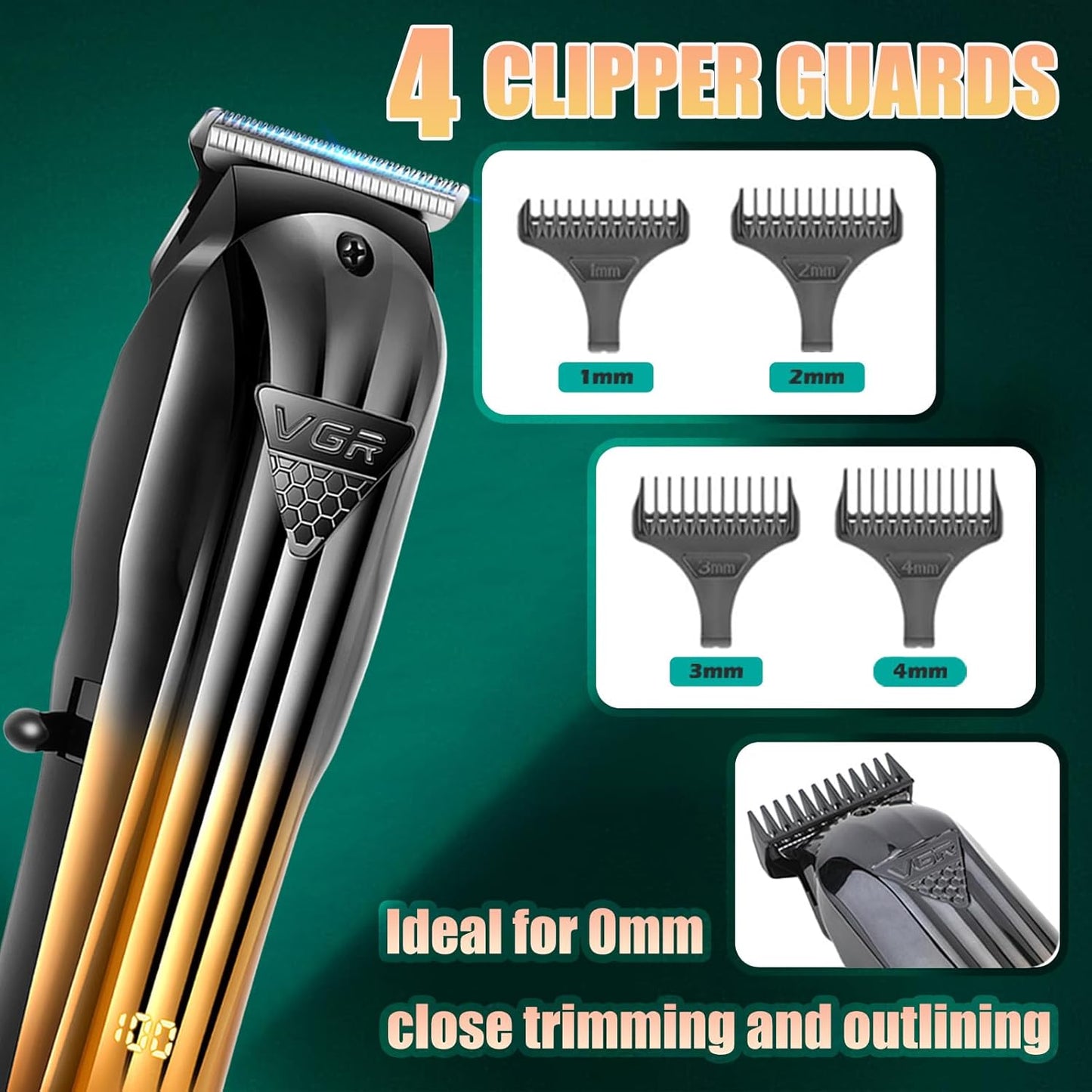 VGR V-644 – Clipper, Trimmer, Shaver, Set Profesional 3 në 1 për Meshkuj, Pa Kabllo, Ekran LED, Bateri Rikarikueshme