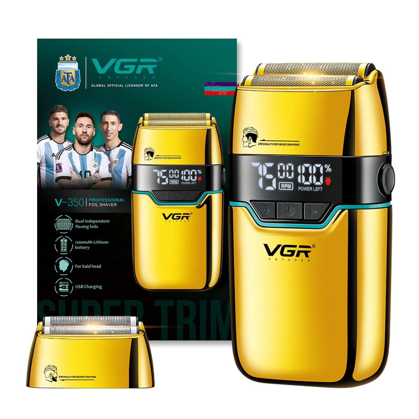 VGR V-350 – Makinë Profesionale për Rruarje me Dy Folje Fleksibile, 3 Shpejtësi (6500/7000/7500 RPM) dhe Bateri të Fuqishme 1200mAh
