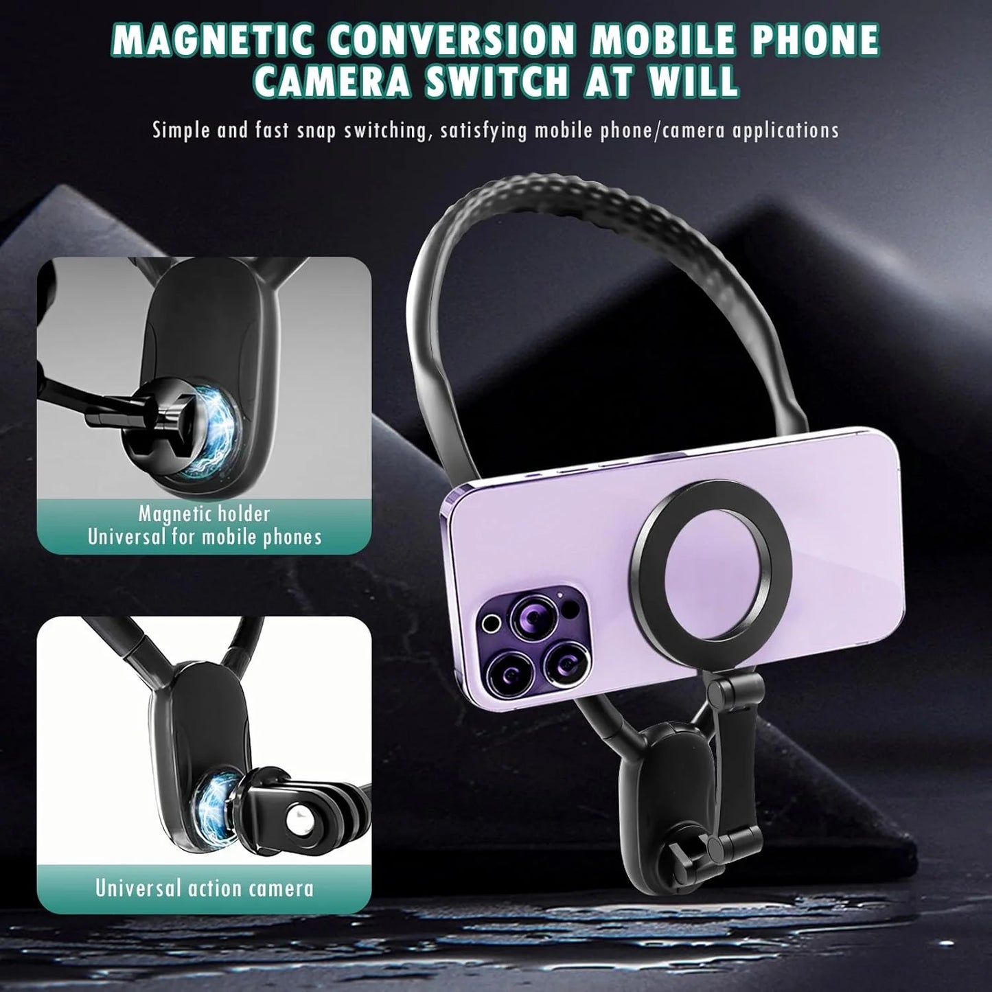 Mbajtës Telefoni Magnetik për Qafë – i Rregullueshëm, i Sigurt dhe Ideal për Vlog & Video