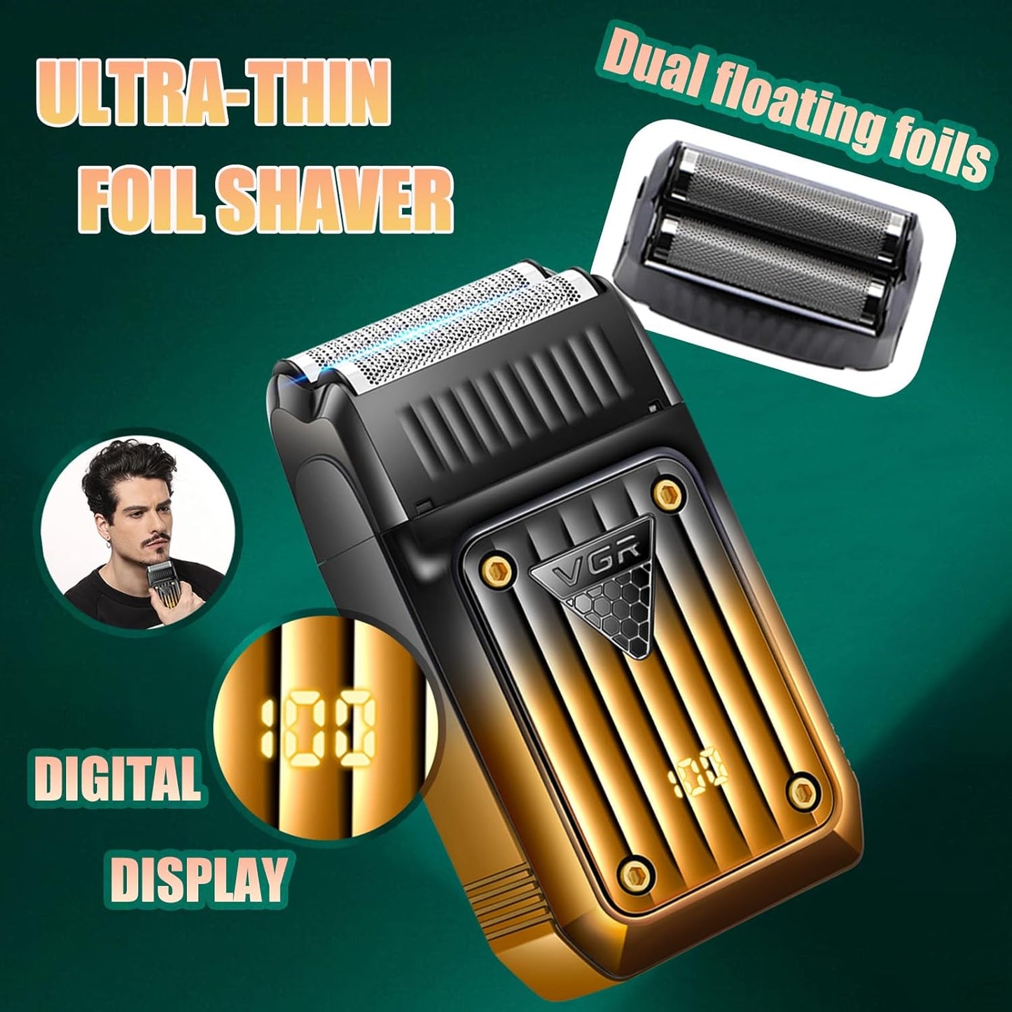 VGR V-644 – Set Profesional 3 në 1 për Meshkuj, Clipper, Trimmer, Shaver, Pa Kabllo, Ekran LED, Bateri Rikarikueshme