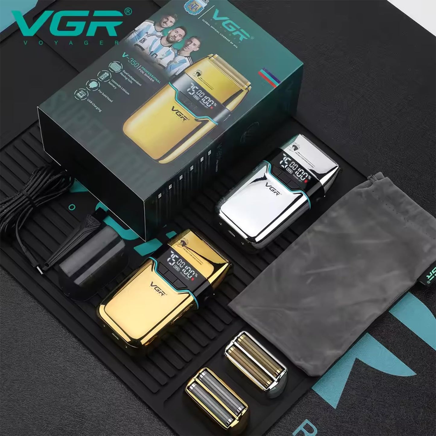 VGR V-350 – Makinë Profesionale për Rruarje me Dy Folje Fleksibile, 3 Shpejtësi (6500/7000/7500 RPM) dhe Bateri të Fuqishme 1200mAh