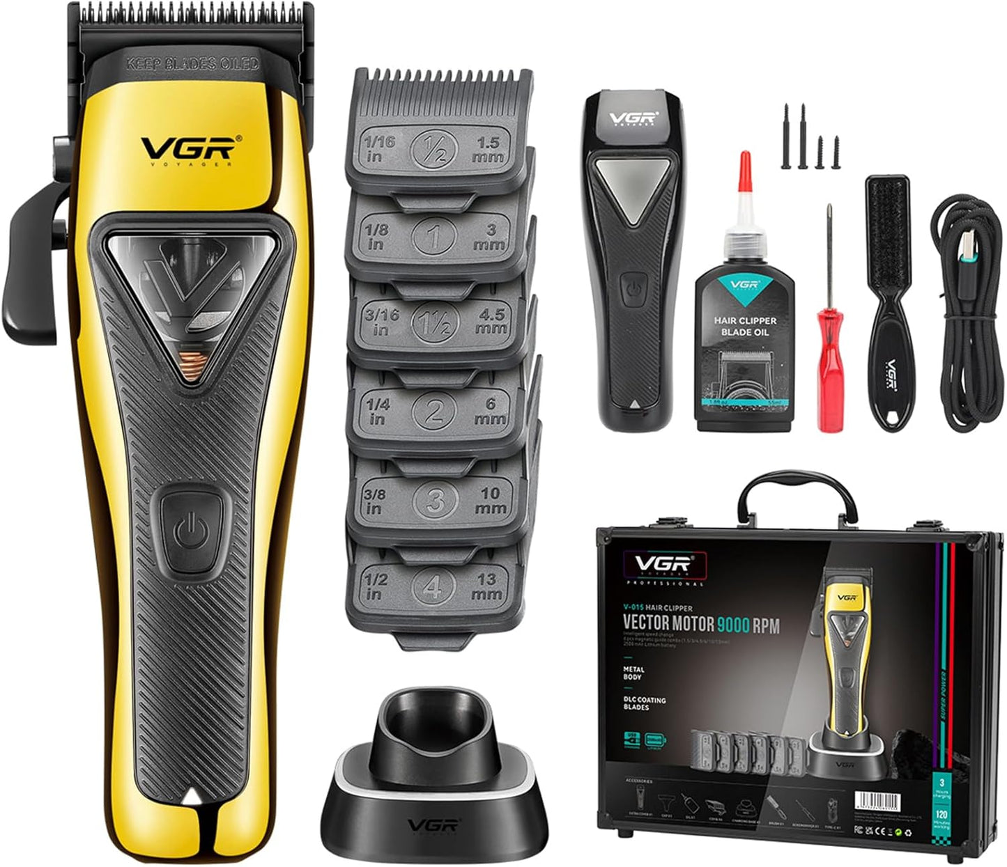 VGR 015 – Makine Profesionale Pa Kabllo për Flokë dhe Mjekër, Motor VECTOR 9000 RPM