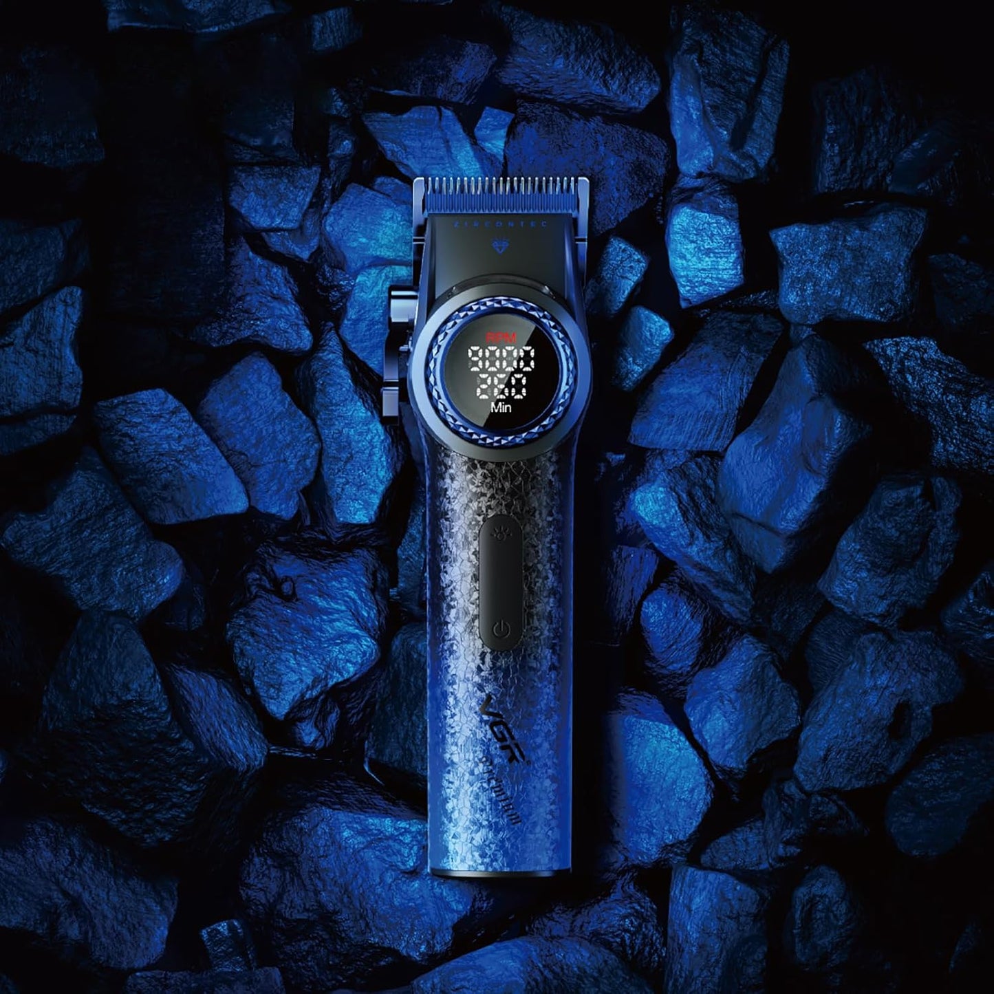 VGR V-001 Blue Premium - Makinë Profesionale për Prerje Flokësh | Teh Çeliku, 9000RPM, 21 Shpejtësi, LED & Bateri 4600mAh