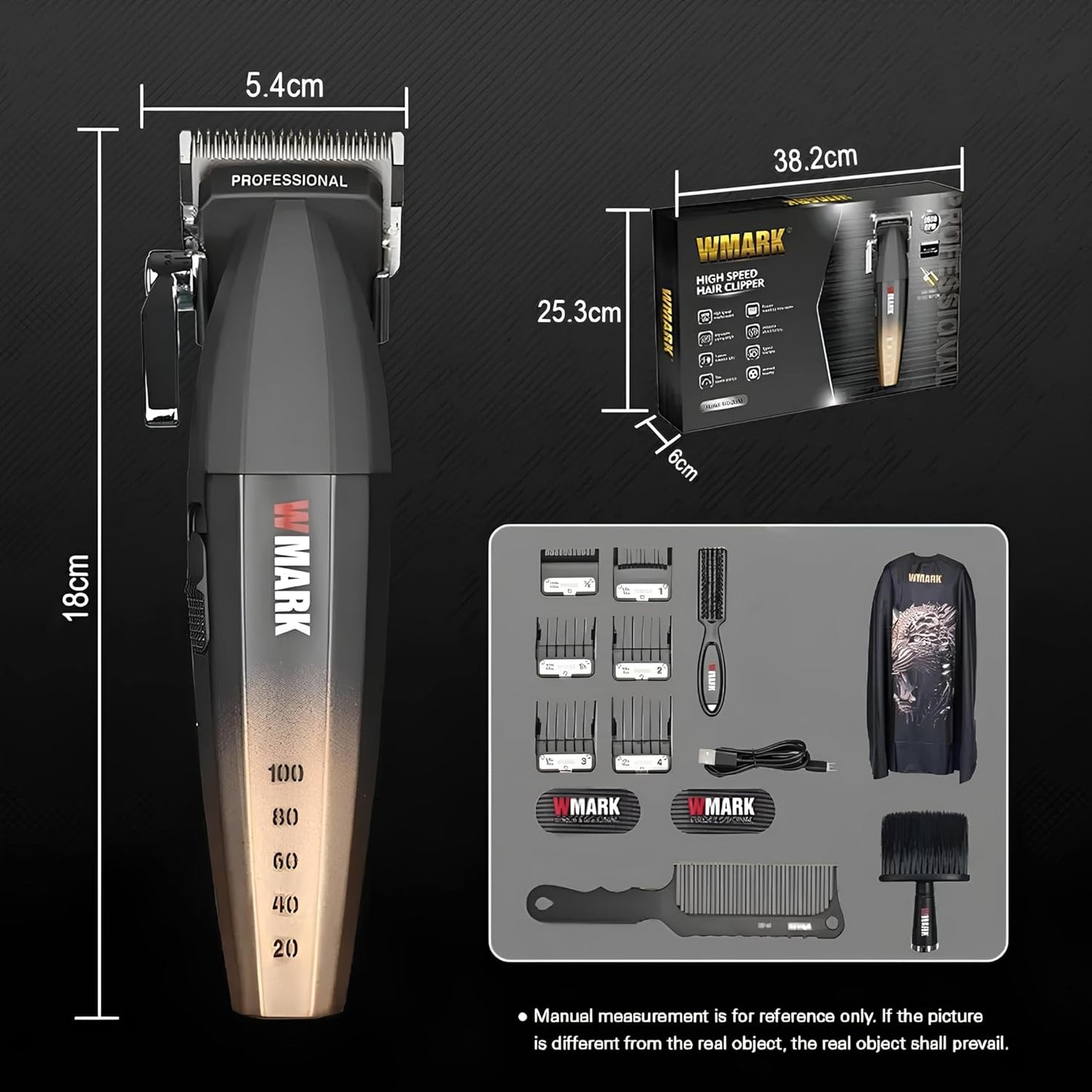 WMARK NG-2038 - Makina Profesionale për Qethje me Motor 9000 RPM, Ekran Dixhital dhe Trup Aliazh Zinku, 180 Min Përdorim