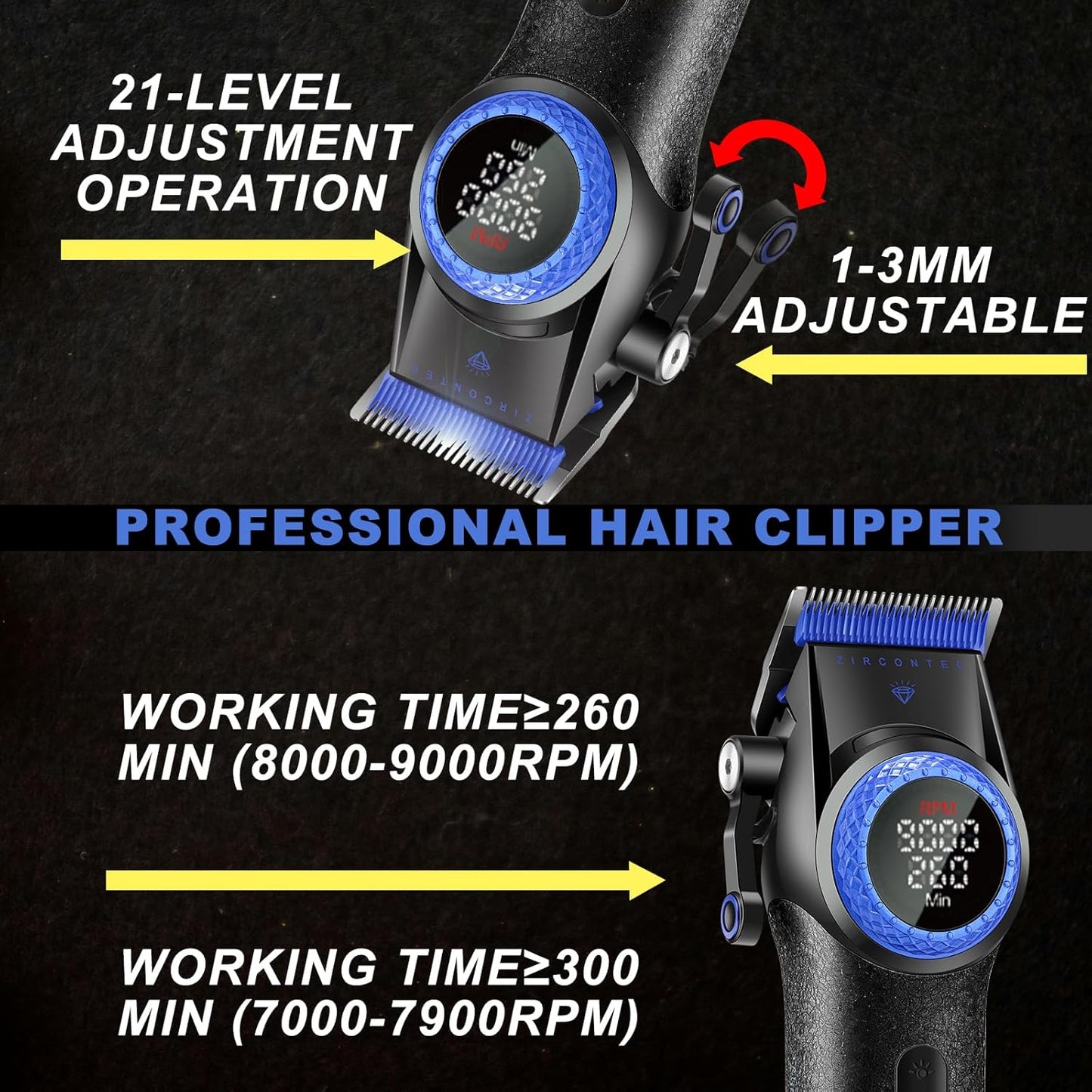 VGR V-001 Blue Premium - Makinë Profesionale për Prerje Flokësh | Teh Çeliku, 9000RPM, 21 Shpejtësi, LED & Bateri 4600mAh