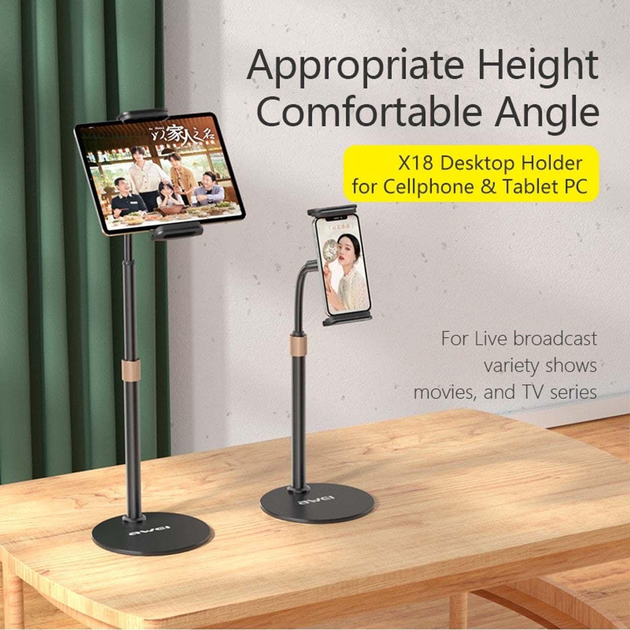 Mbajtës Telefoni dhe Tableti Awei X18 – Metalik, i Palosshëm dhe i Rregullueshëm për Tavolinë