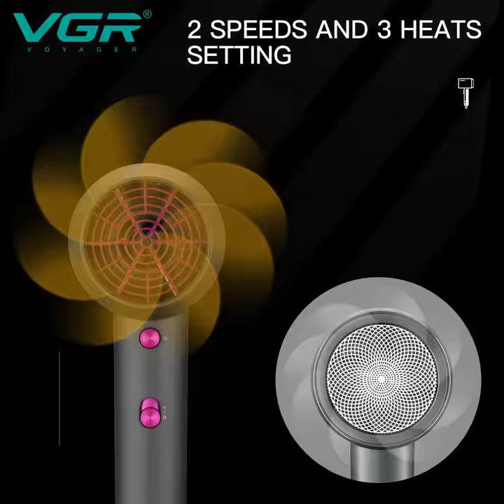 VGR V-400 Tharëse Flokësh Profesionale 1600–2000W me Teknologji Jonike dhe Mburojë Termike – Për Sallone dhe Përdorim në Shtëpi