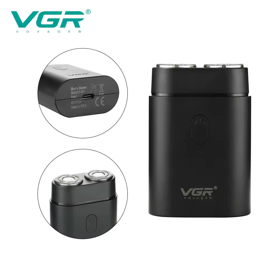 VGR V-341 Mini Rrojëse Elektrike për Meshkuj – Dy Tehe Inox, Ekran LED, USB, IPX6 Waterproof