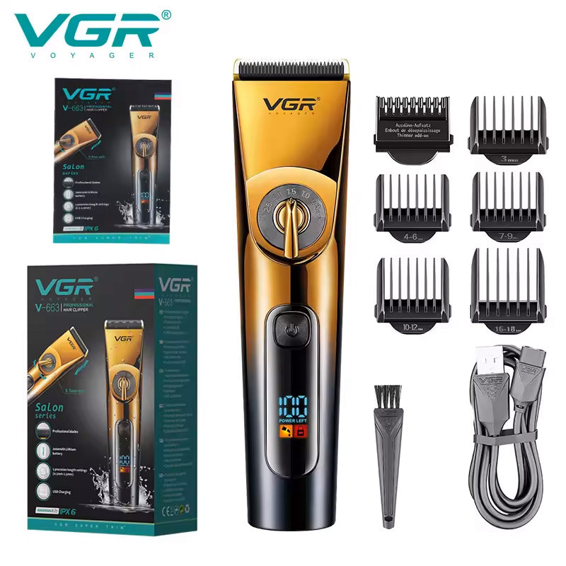 VGR V-663 – Makineri profesionale për flokë me tehë qeramike & titani, 5 nivele prerjeje + 6 krehera