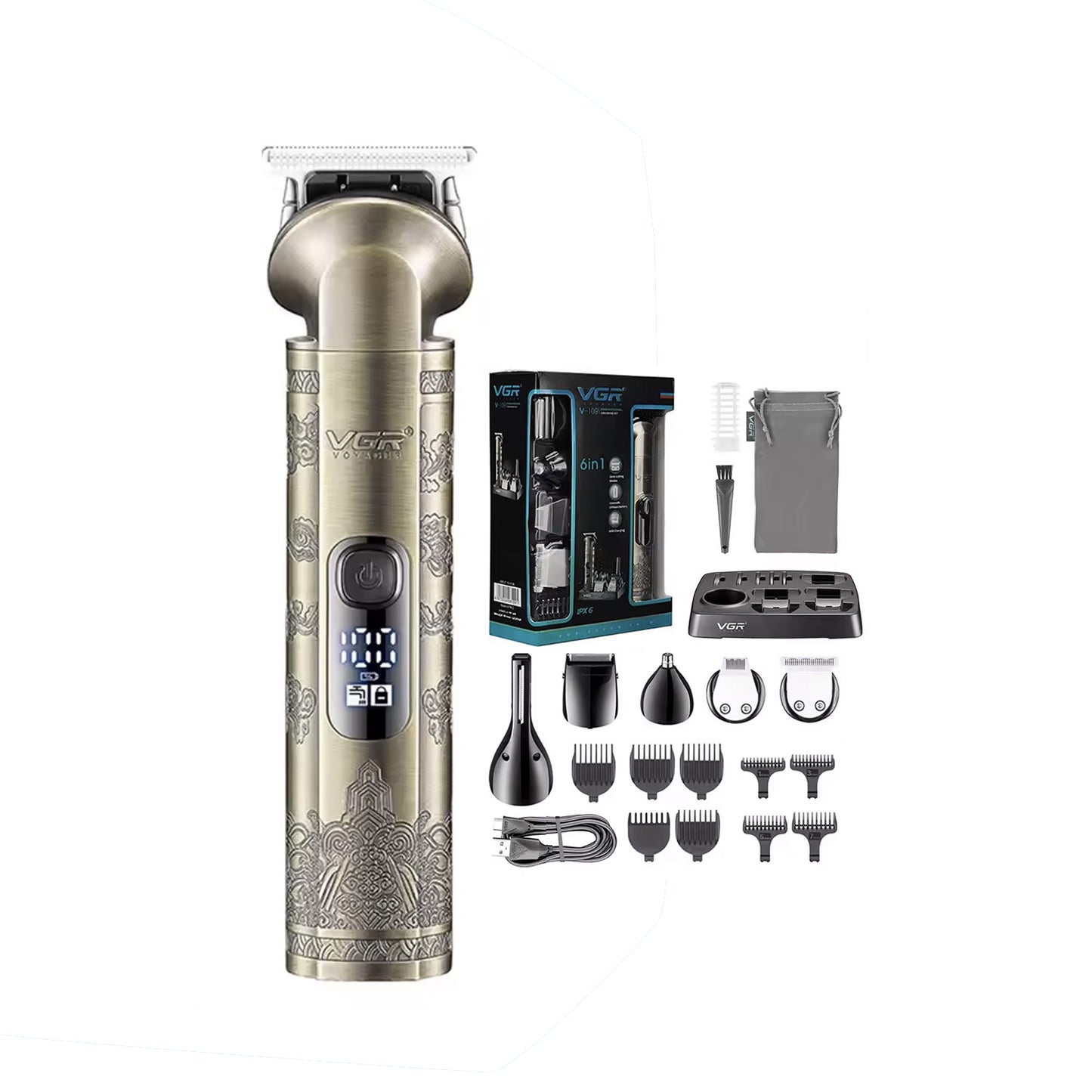 VGR V-109 – Set profesional 6-në-1 i papërshkueshëm nga uji, për flokë, mjekër, hundë dhe trup