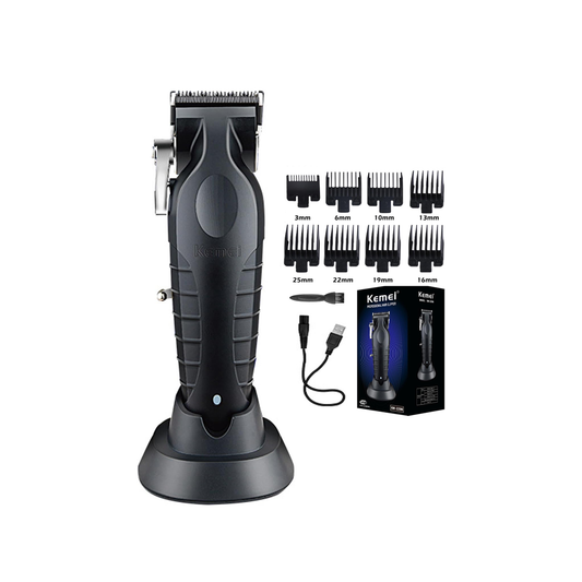 Kemei KM-2296 Makinë Profesionale për Prerje Flokësh – Makinë e Rikarikueshme, 2500mAh, Pa Kabull, Me Bateri të Fuqishme dhe Bazë Karikimi për Berberë dhe Përdorim Personal