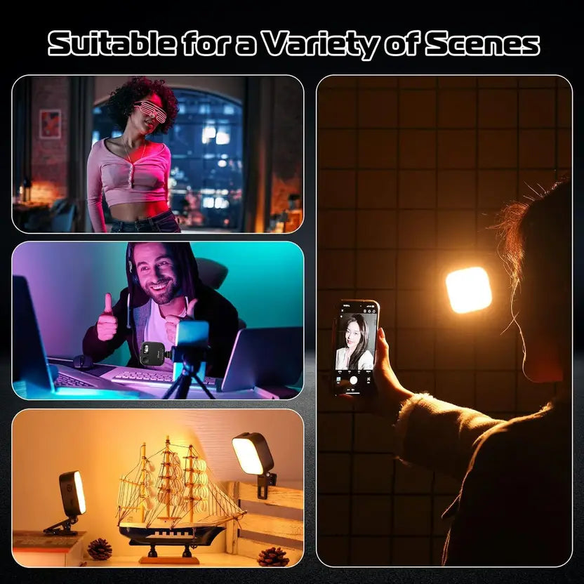 Dritë Profesionale RGB LED me Klips, E Rikarikueshme, me Rrotullim 360° dhe Ekran LCD