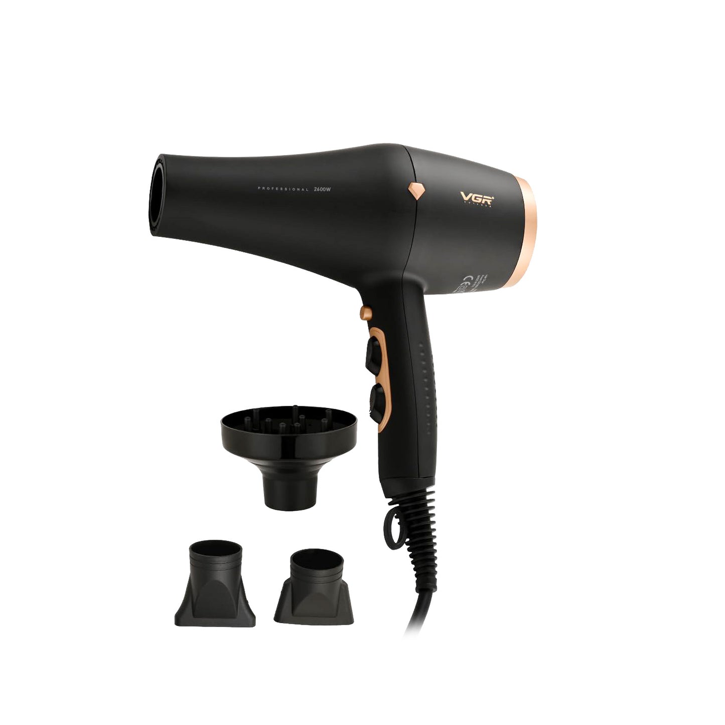 VGR V-462 – Tharëse Profesionale Flokësh 2600W me Grykë Stilimi, Difuzor dhe Ajër të Ftohtë