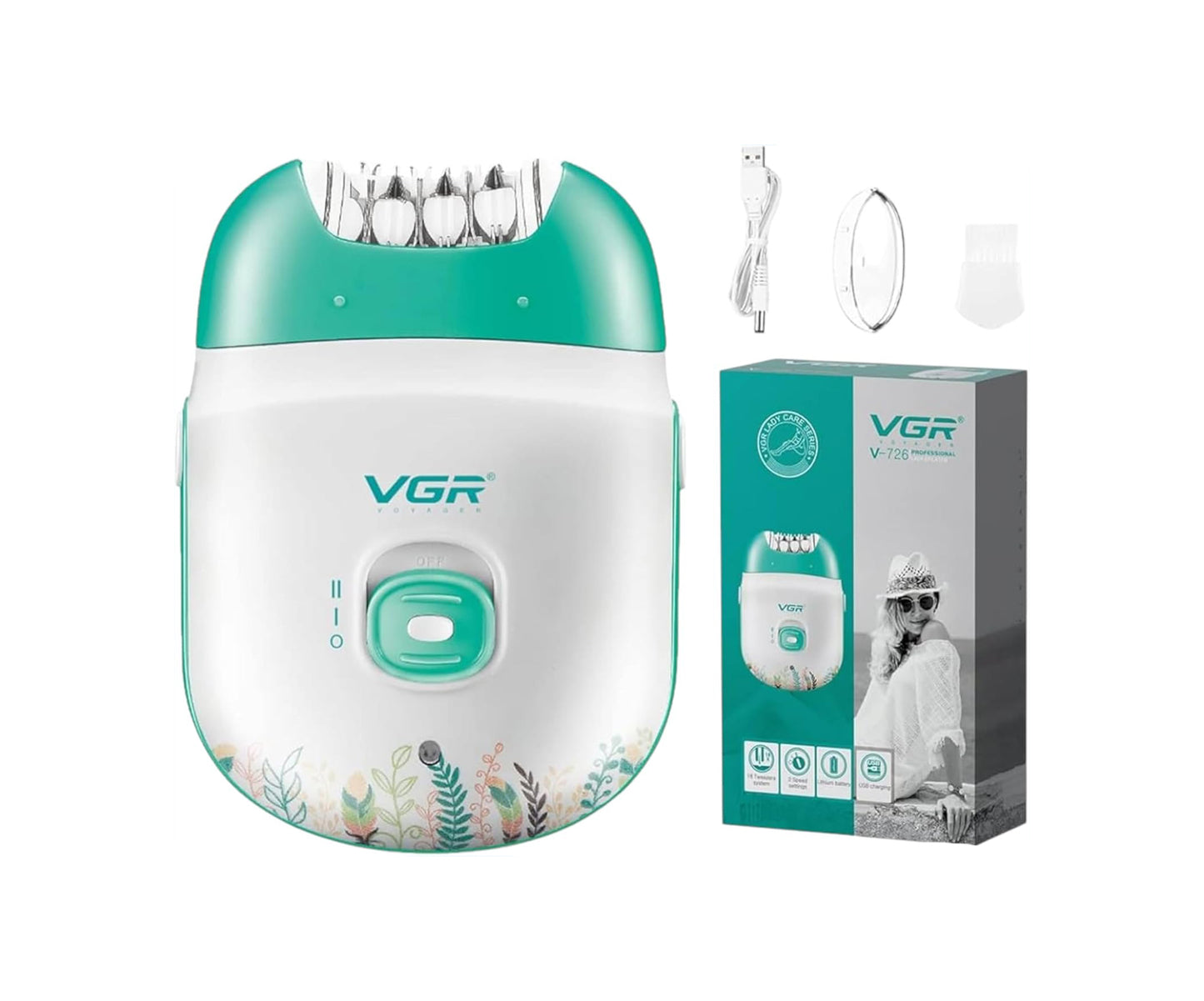VGR V-726 Epilator Profesional për Femra | Wet & Dry, Pa Kabllo, 60 Min Runtime