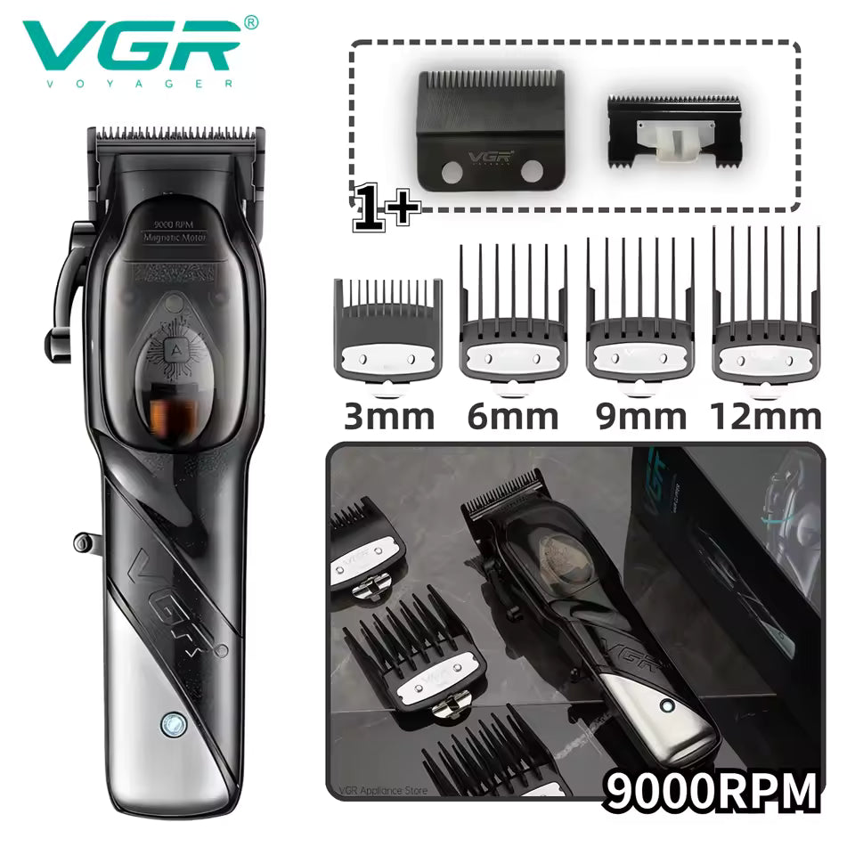 VGR V-002 Trimmer Profesional – 9000 RPM, Motor Magnetik, Pa Kabëll & i Rikarikueshëm
