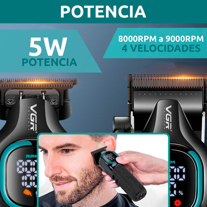VGR V-886 S2 – Set Profesional Clipper + Trimmer 9000RPM Turbo me Tehe Ceramike & DLC, Bateri Afatgjatë