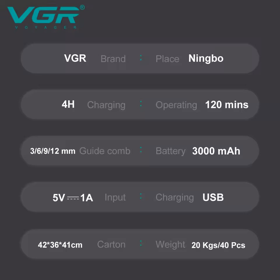 VGR V-674 – Makine Profesionale Rroje për Meshkuj me Tehë Qeramike & DLC, Motor 9000 RPM, Bateri 3000mAh, 120 Min Runtime, Ekran LED