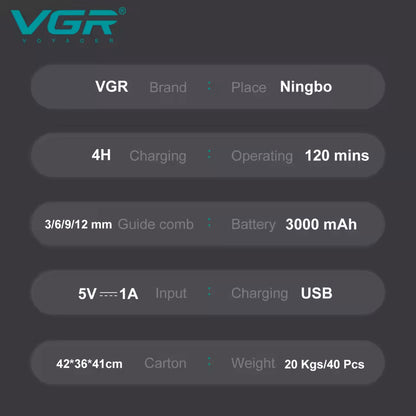 VGR V-674 – Makine Profesionale Rroje për Meshkuj me Tehë Qeramike & DLC, Motor 9000 RPM, Bateri 3000mAh, 120 Min Runtime, Ekran LED