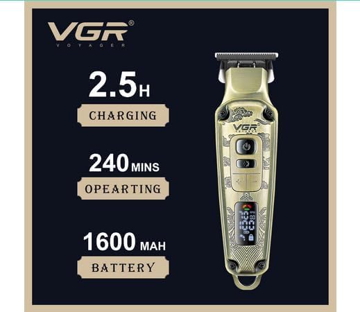 VGR V-901 Makinë Profesionale për Prerje Flokësh pa Kabllo – 240 Min Bateri, USB, Teh Inox