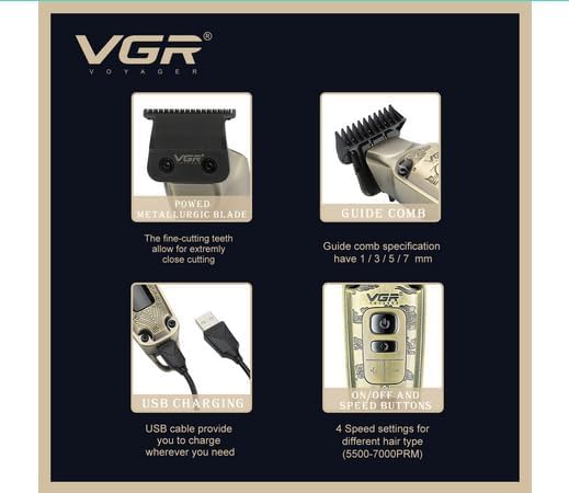 VGR V-901 Makinë Profesionale për Prerje Flokësh pa Kabllo – 240 Min Bateri, USB, Teh Inox